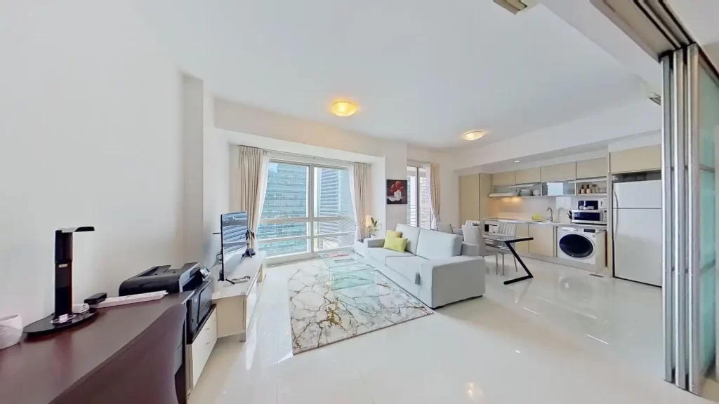 Living, Dining and Kitchen in a Furnished Service Apartment
