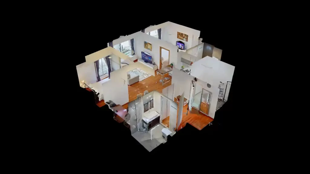 Best serviced apartment layout in Singapore with kitchen and living room.