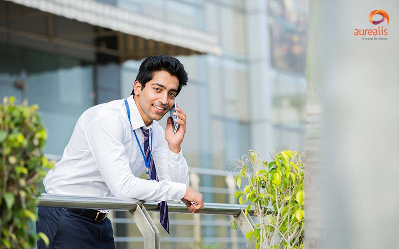 Foreign expat engaged in phone call