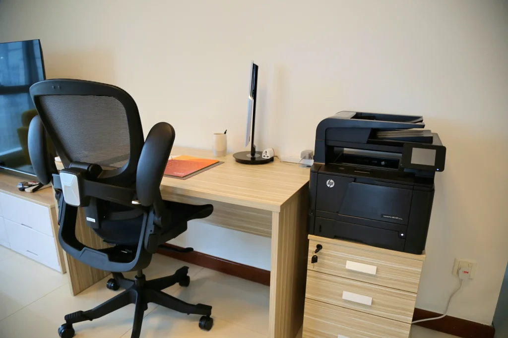 Work desk with printer in serviced apartment